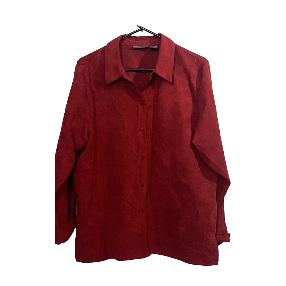 Women's Faux Suede Button Up Top Size XL Red Long Sleeve Elevated Casual Western
